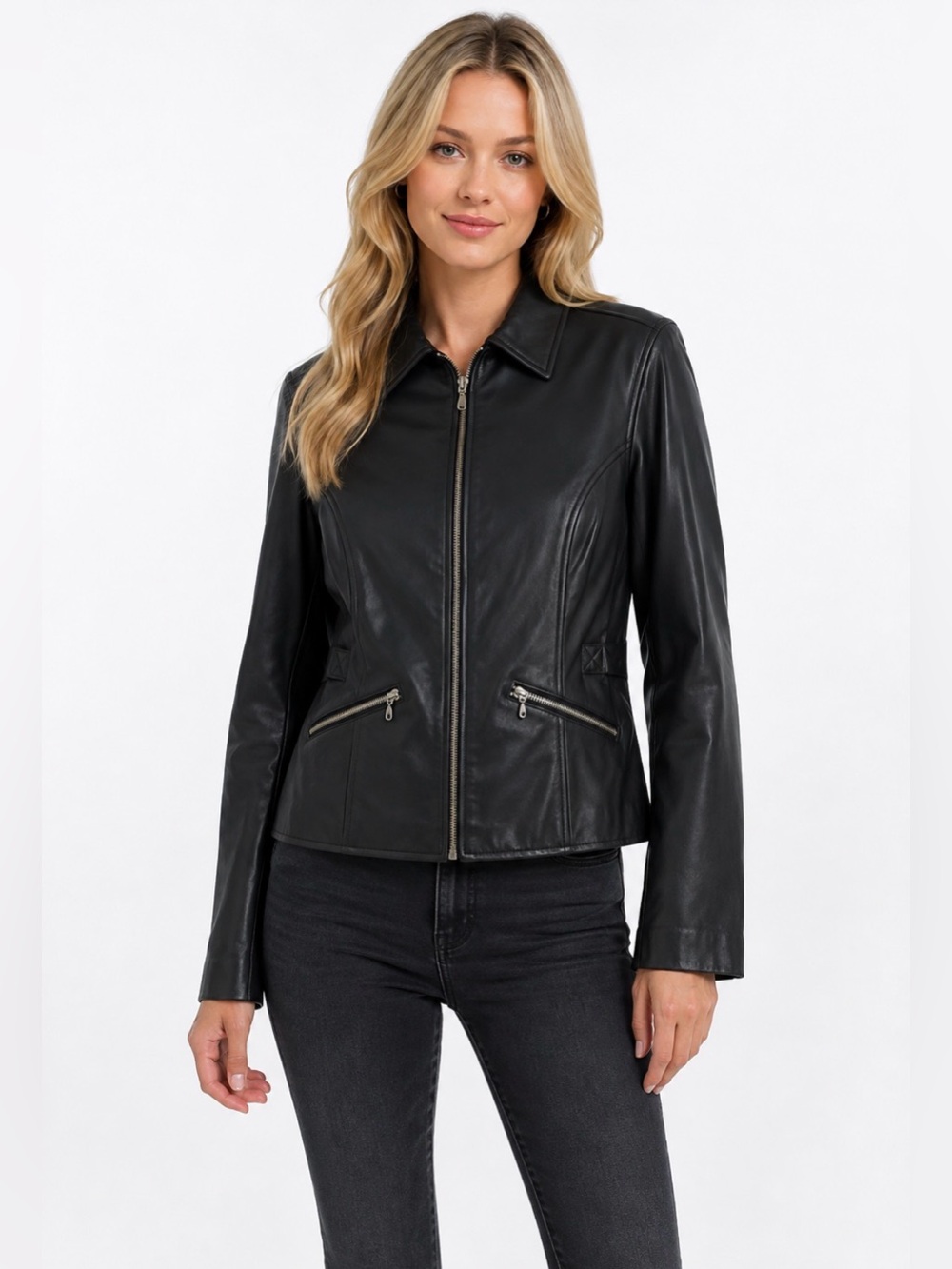 Preston & York Women’s Lamb Skin Leather Moto Style Jacket Winter Luxury Size M